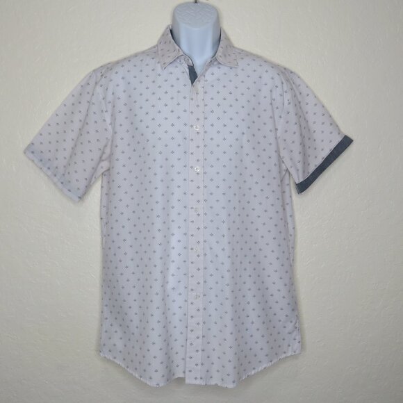 sahara Club* Men's Short Sleeve Button Down Curved‎ Hem BOHO Design Shirt~ Large - Picture 1 of 12